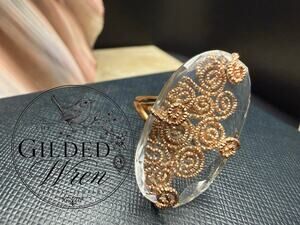 Milor 14K Rose Gold Statement Ring Rock Quartz Gemstone Italy Size 7 8.19g